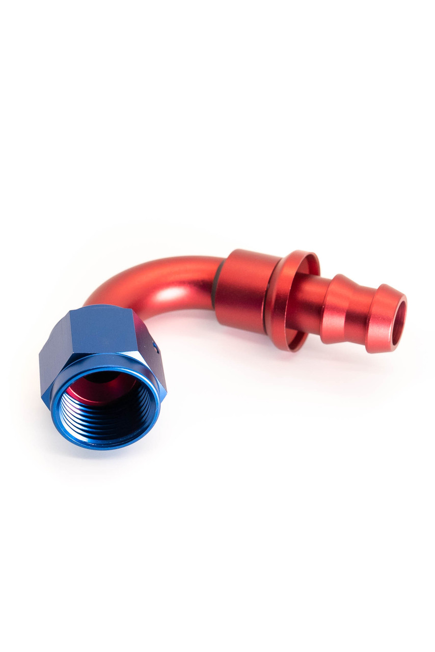 120POHFR 120 Degree Push On Hose Fittings -10AN, Red/Blue