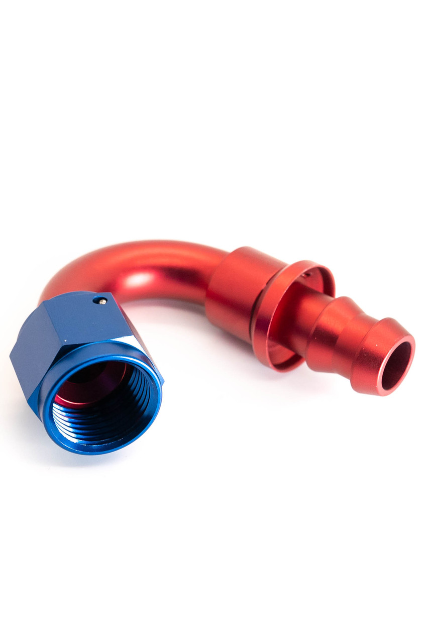 150POHFR 150 Degree Push On Hose Fittings -10AN, Red/Blue