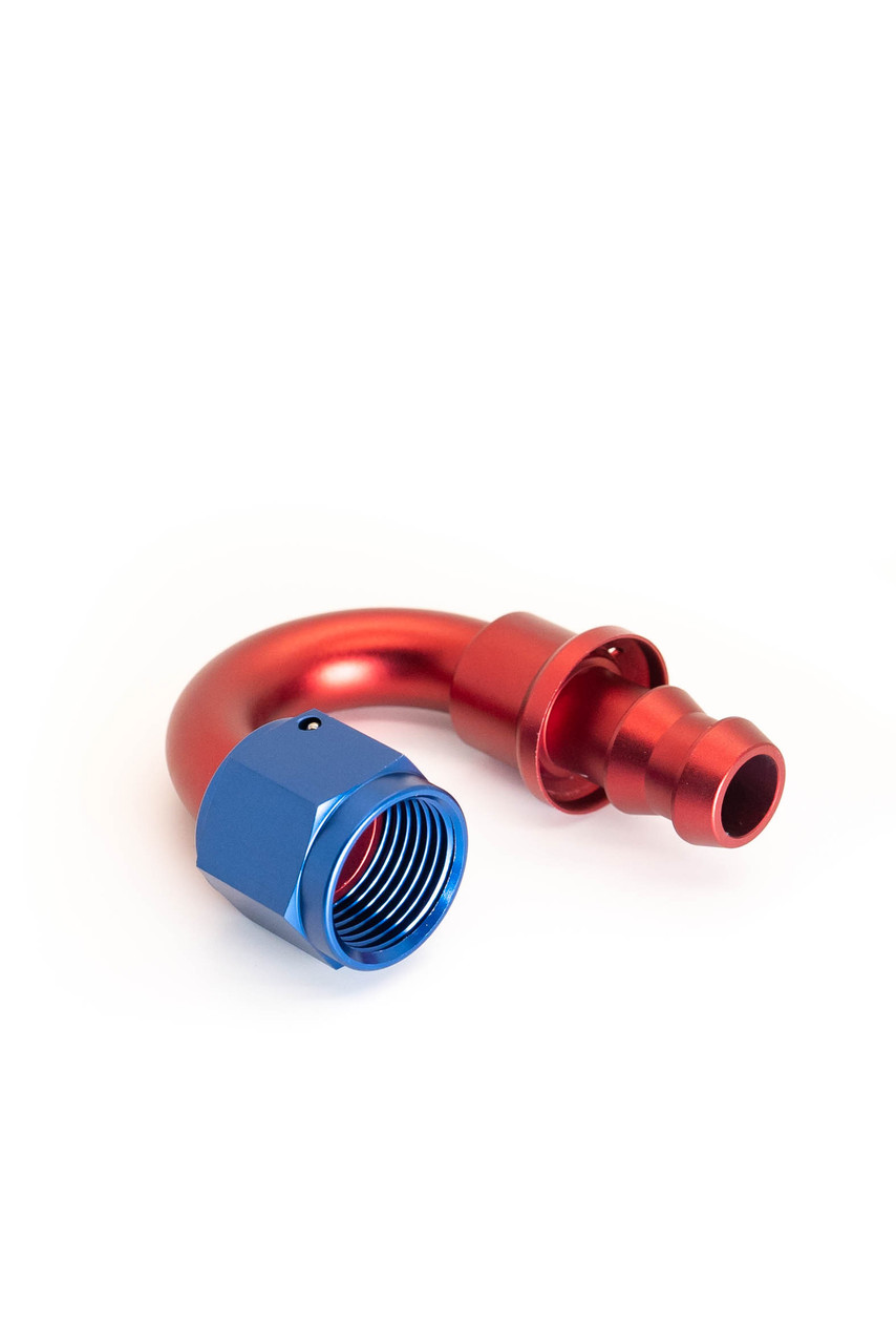 180POHFR 180 Degree Push On Hose Fittings -10AN, Red/Blue